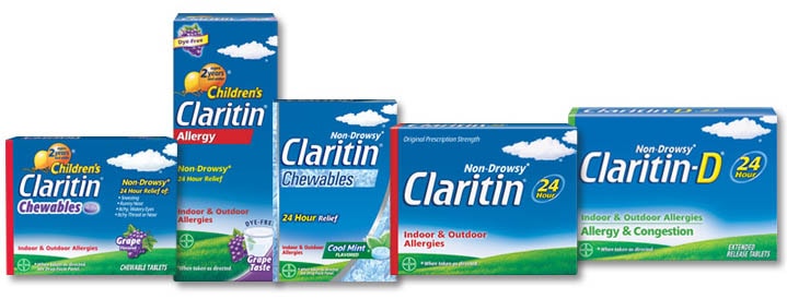 Product images of the Claritin family of products