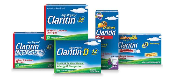 several versions of Claritin products neatly arranged