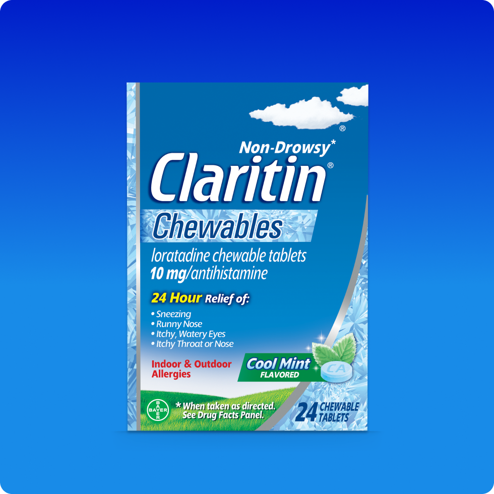 Claritin® Chewables proporciona un alivio de los síntomas de la alergia sin provocar somnolencia, con un refrescante sabor a menta.