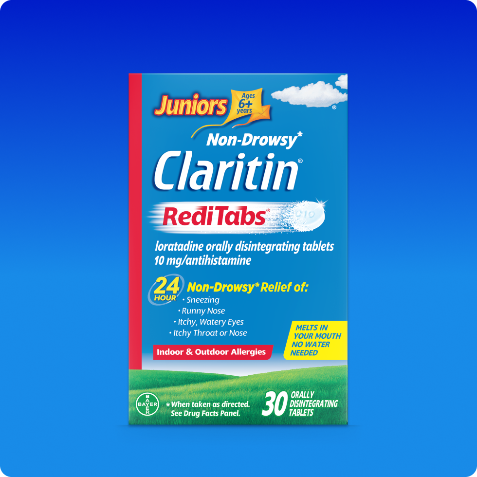 Claritin® RediTabs® for Juniors son comprimidos solubles que proporcionan alivio de la alergia durante 24 horas.